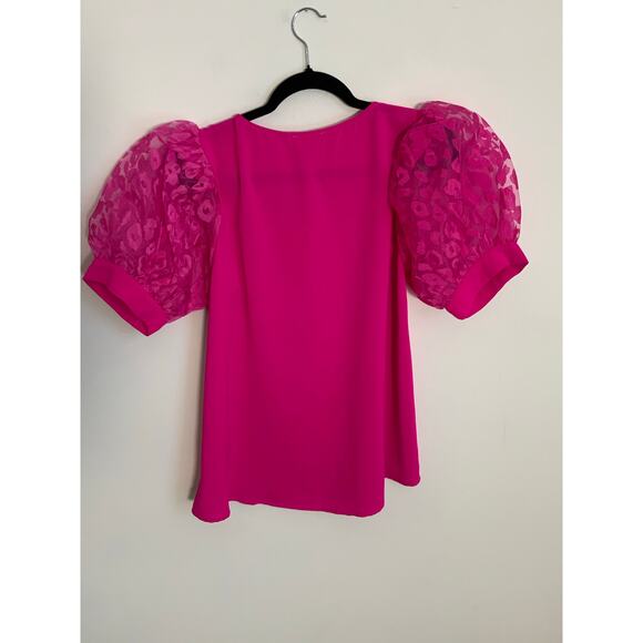 Jodifl hot pink leopard puff sleeve top - Picture 4 of 6
